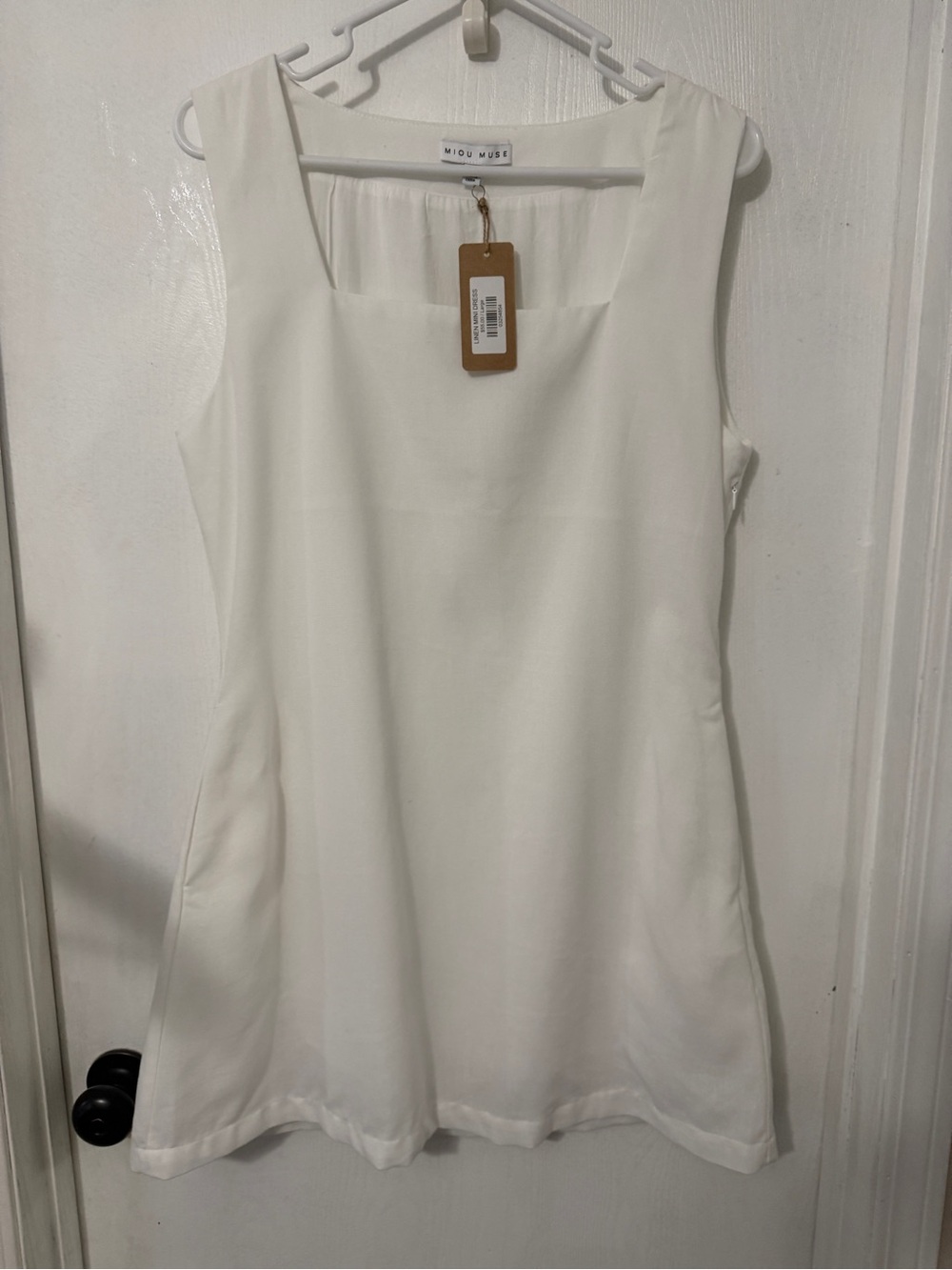 Miou Muse White Square Neck linen Mini Dress NWT